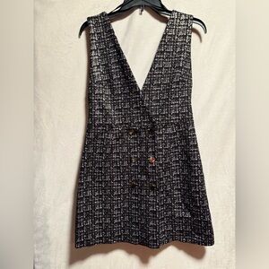 Elegant Black, White & Gold Tweed Dress